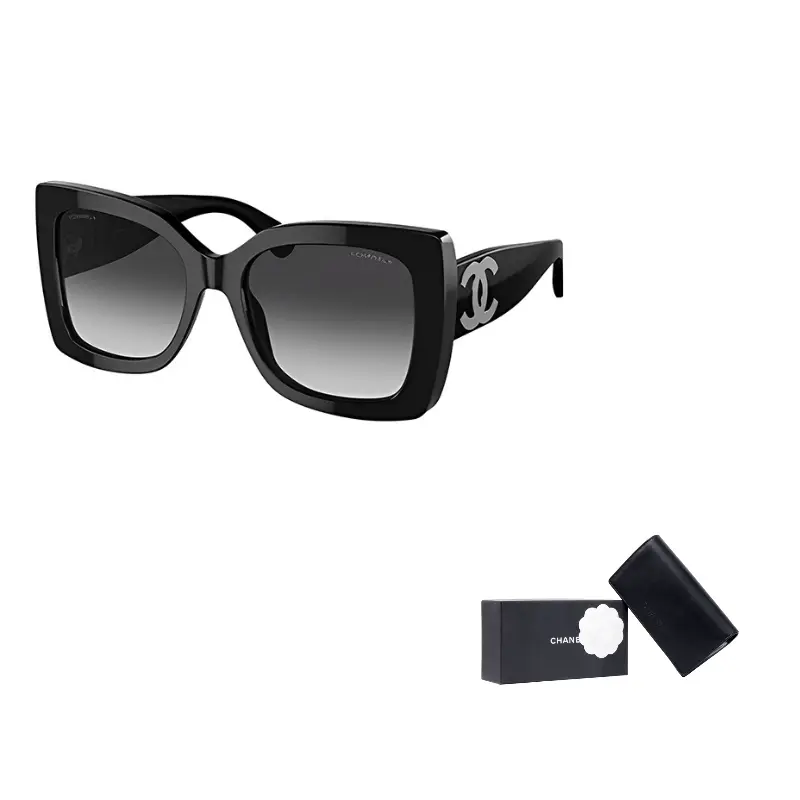 

CHANEL Пластиковая оправа квадратные солнцезащитные очки унисекс черные, Black