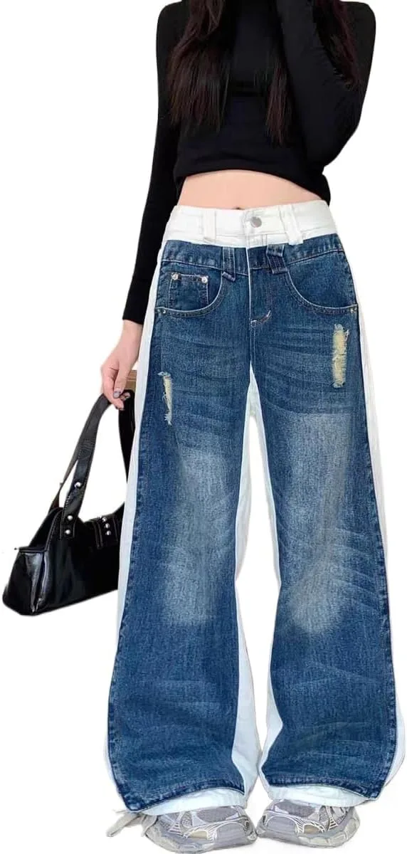 

Джинсы Unisex Y2k в стиле гранж с потертостями и цветными вставками GYPWRCR