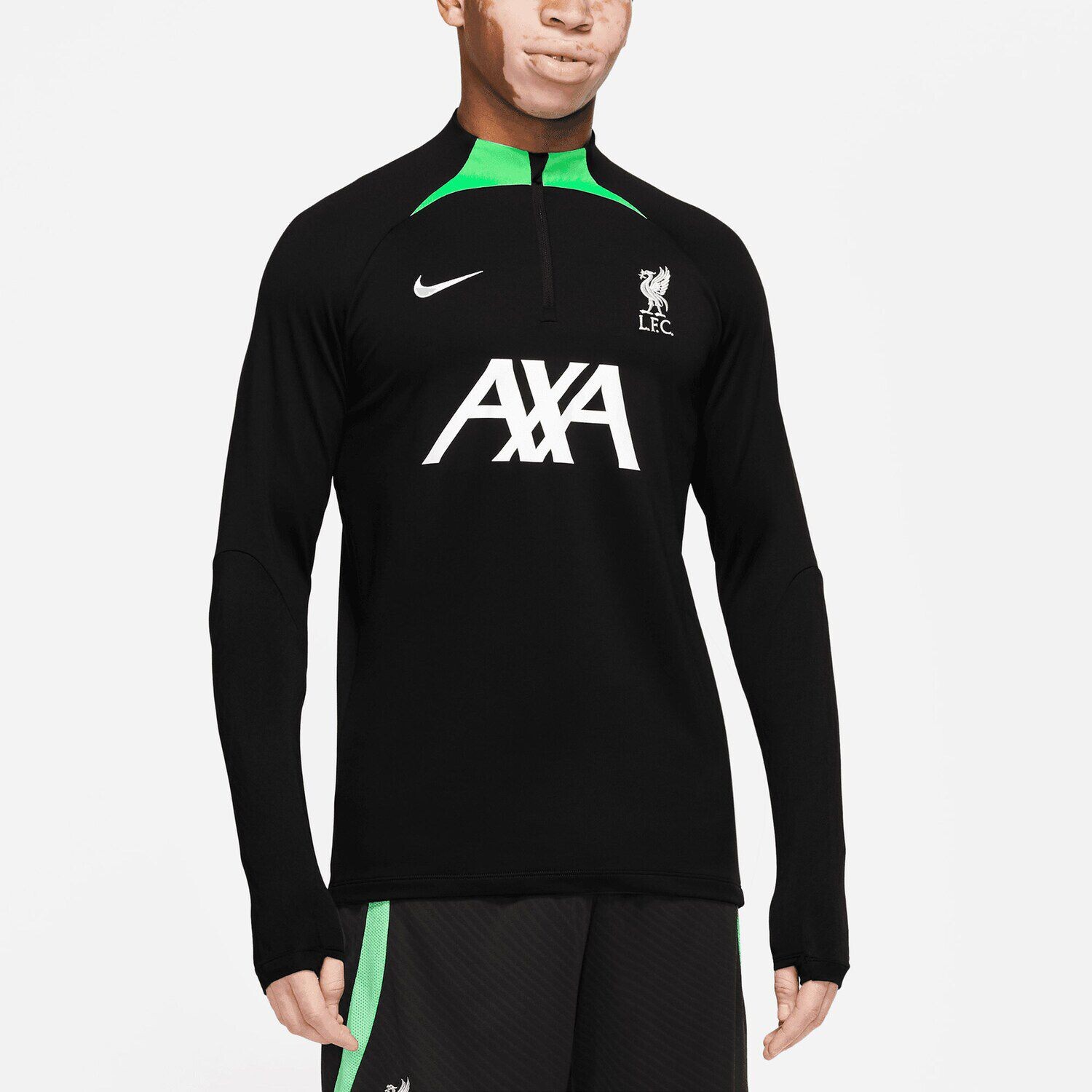 

Мужской черный топ Liverpool Strike Drill Performance реглан с молнией четверти и длинными рукавами Nike