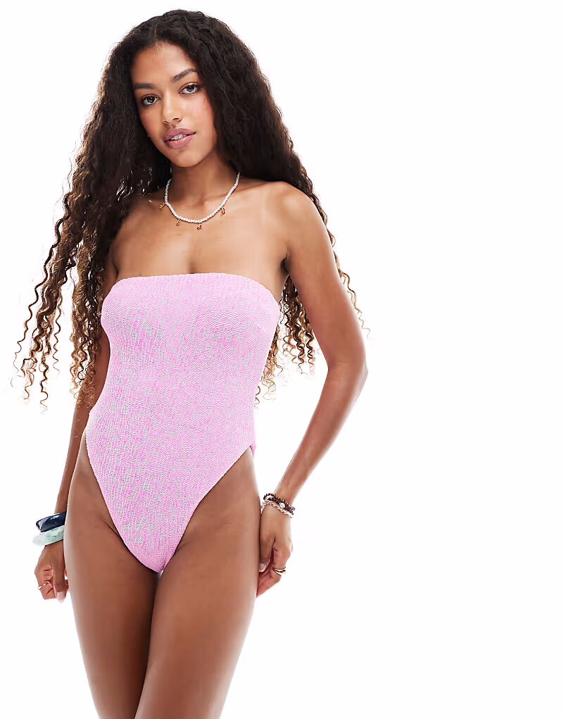 

Текстурированный купальник-бандо ASOS DESIGN Charlene со съемными подкладками светло-розового цвета