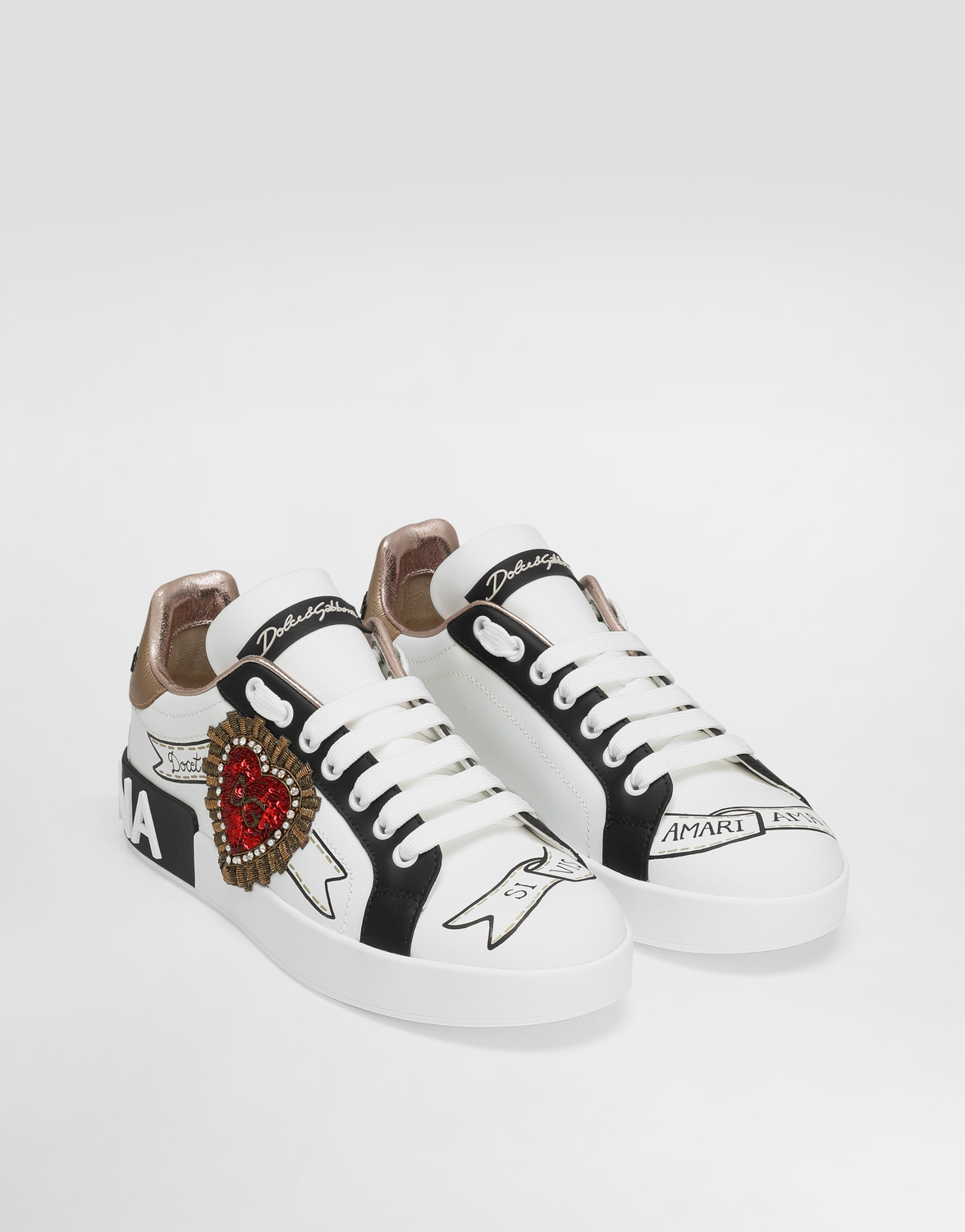 Кожаные кеды portofino с вышивкой Dolce & Gabbana, мультиколор — фото 2