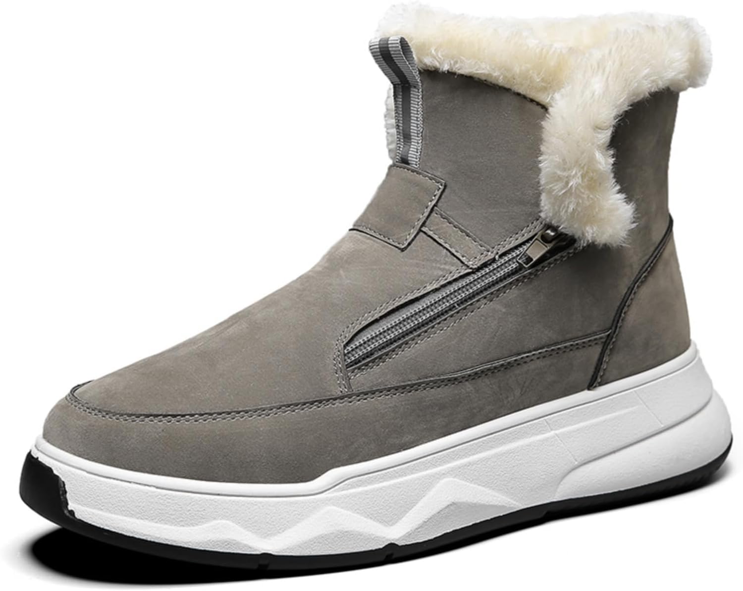 

Мужские зимние ботинки Khwfjas с утеплителем и меховой подкладкой, ботинки на молнии с противоскользящей подошвой, идеальны для холодной погоды, серый