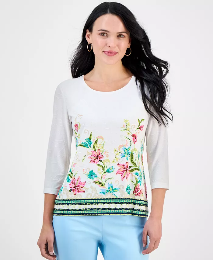 

Петит Жаккардовый топ с рукавом 3/4 JM Collection, желтый