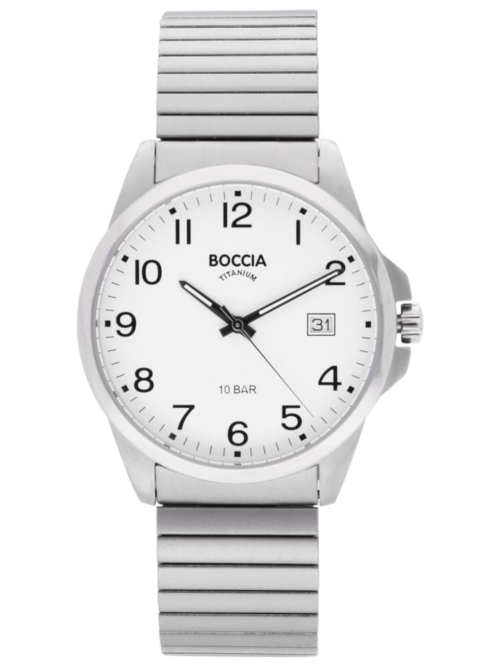 

Boccia Мужские титановые часы с выдвижным ремешком, бело-серебристые