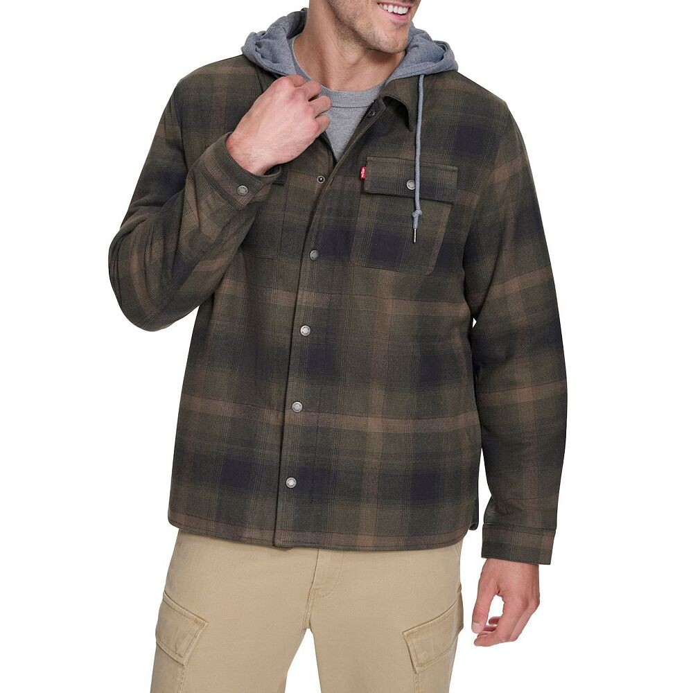 

Куртка-рубашка Big & Tall Levi's с капюшоном и подкладкой из шерпы в клетку, цвет Green Ombre
