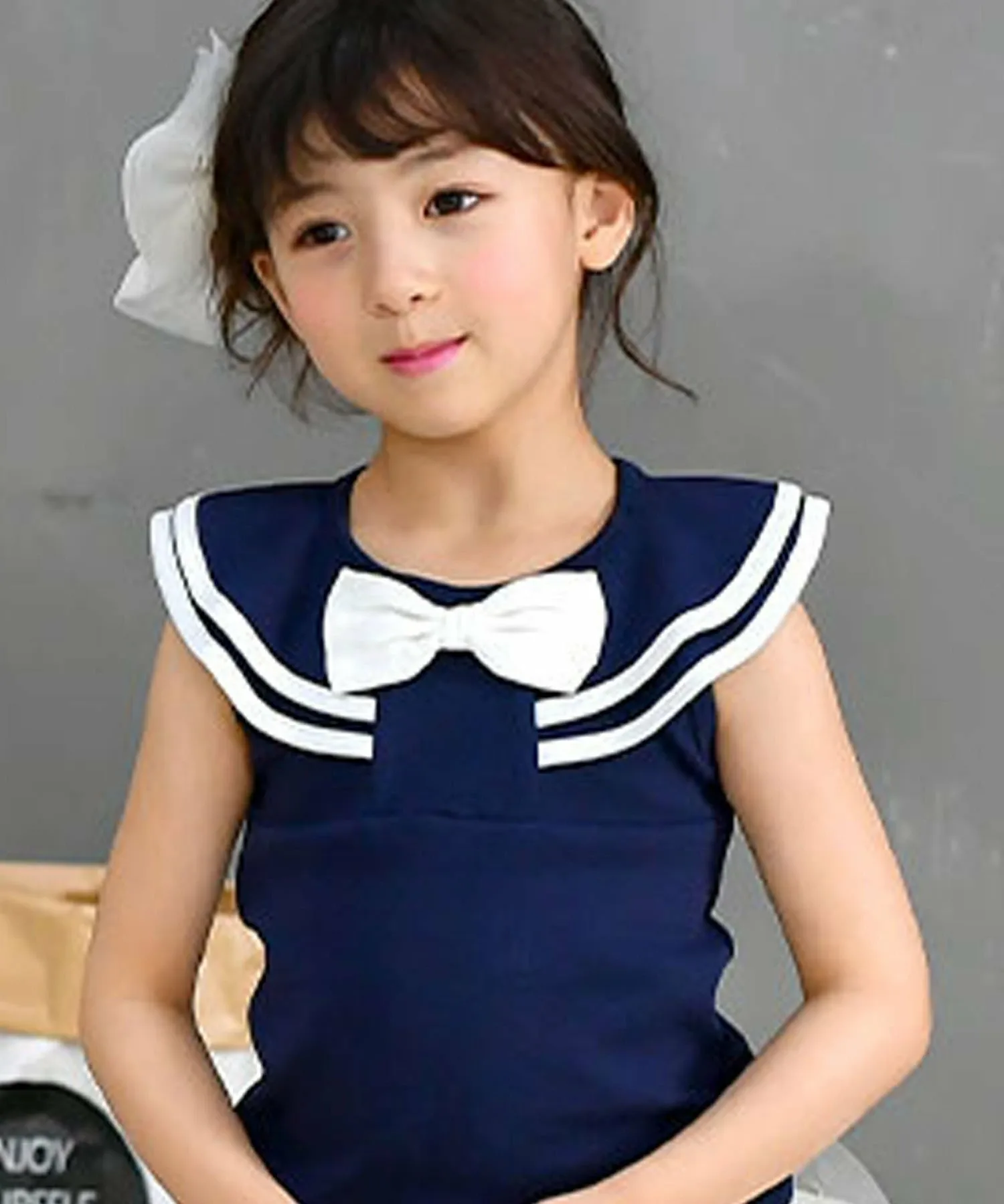 Топ в морском стиле с лентами и оборками, для девочек, Bee Bee, Navy sleeveless top with sailor blouse