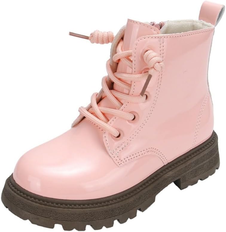 

Мальчики и девочки Водонепроницаемые ботинки на шнуровке до щиколотки Зимние уличные с боковой молнией Модные снегоступы для малышей/детей JGKDTX, Pink