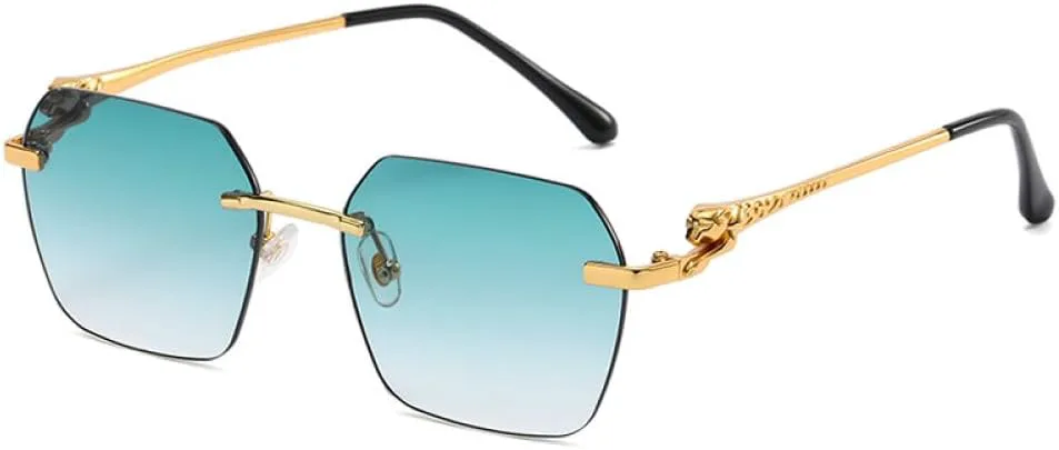 

Солнцезащитные очки без оправы с леопардовым принтом 2027 года для женщин и мужчин, в стиле ретро, ​​винтажные, модные, многоугольные MTZJH, C06 Gradient Ching