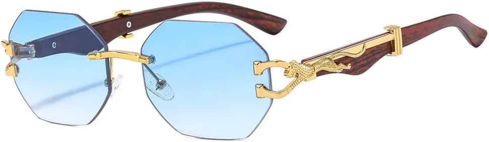 

Солнцезащитные очки без оправы с золотым леопардовым принтом, восьмиугольные, для женщин и мужчин, роскошные винтажные солнцезащитные очки, популярные панк-очки для активного отдыха generic, Blue