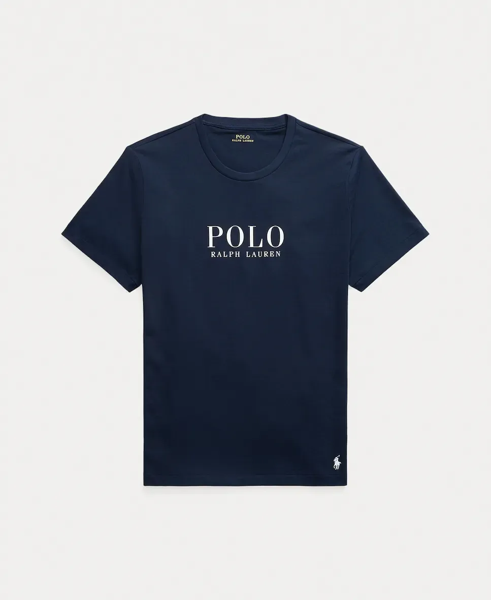Мужская пижамная футболка из хлопкового трикотажа с логотипом Polo Ralph Lauren, темно-синий — фото 3