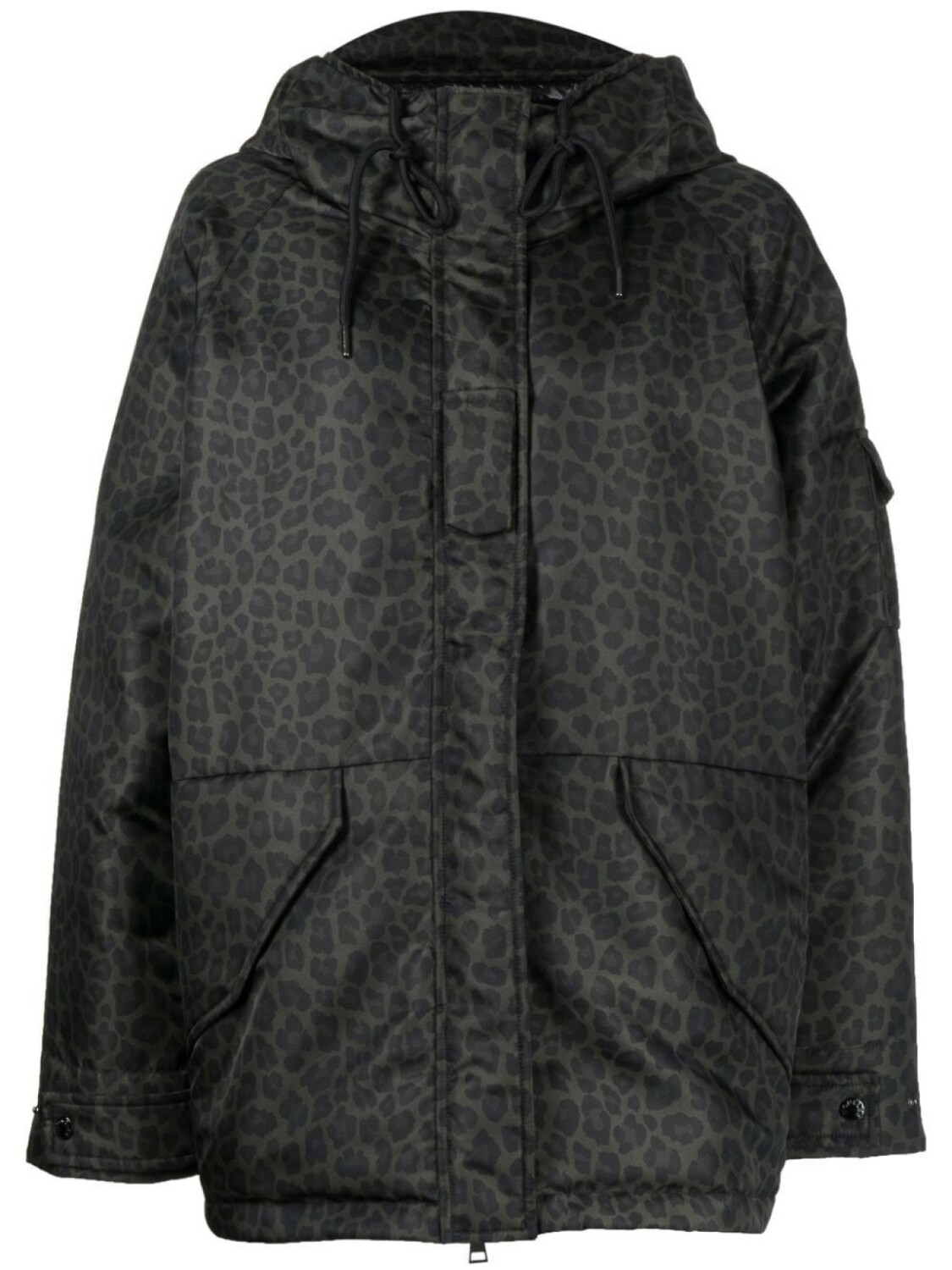 

Moncler пуховик с капюшоном и леопардовым принтом, зеленый