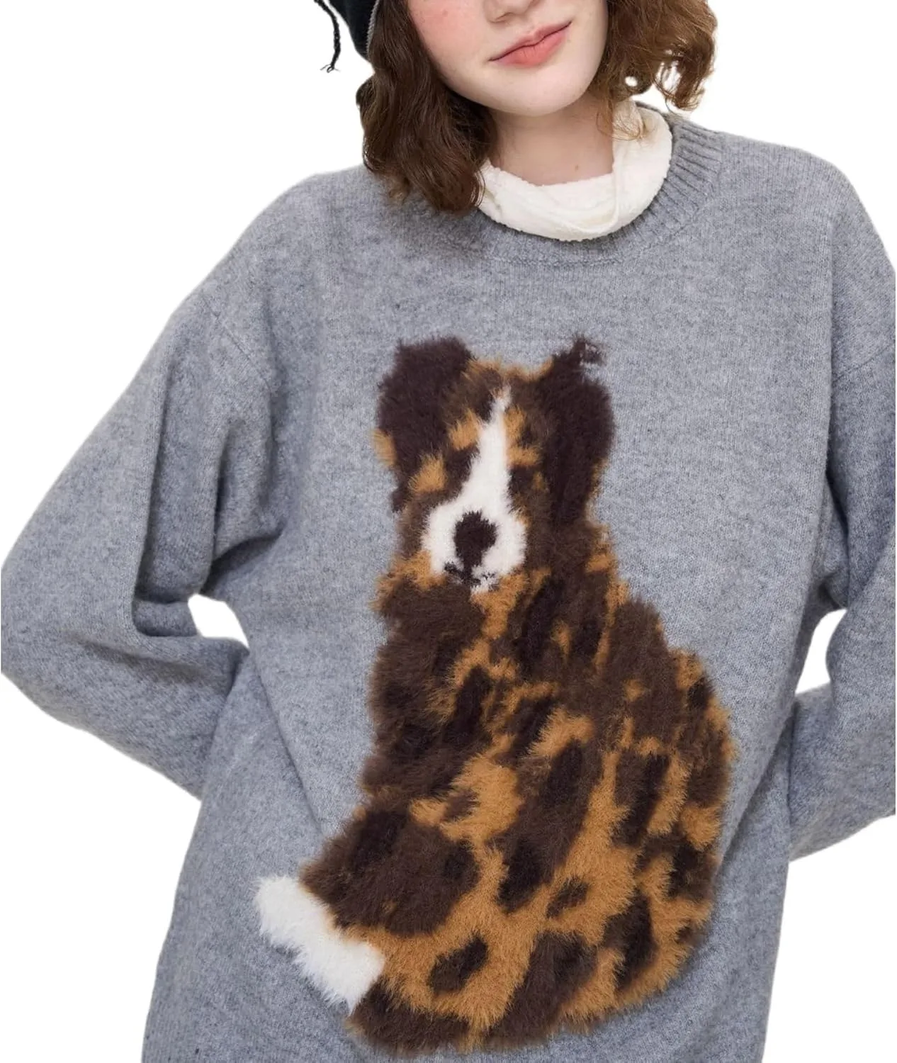 

Свитер с рисунком собаки, уютный, мягкий Zbaul