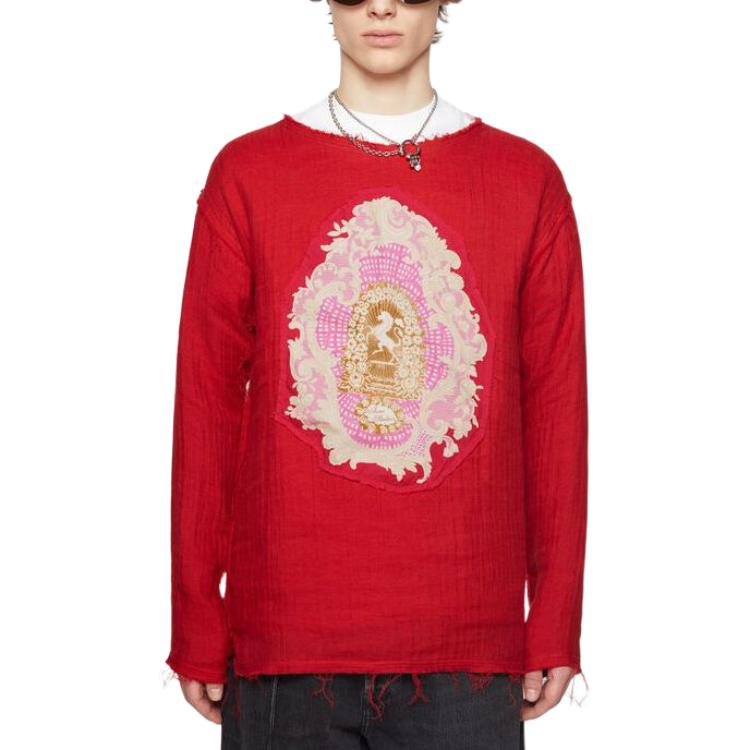 Футболка из льняной смеси с деталями патча Acne Studios, красная — фото 4