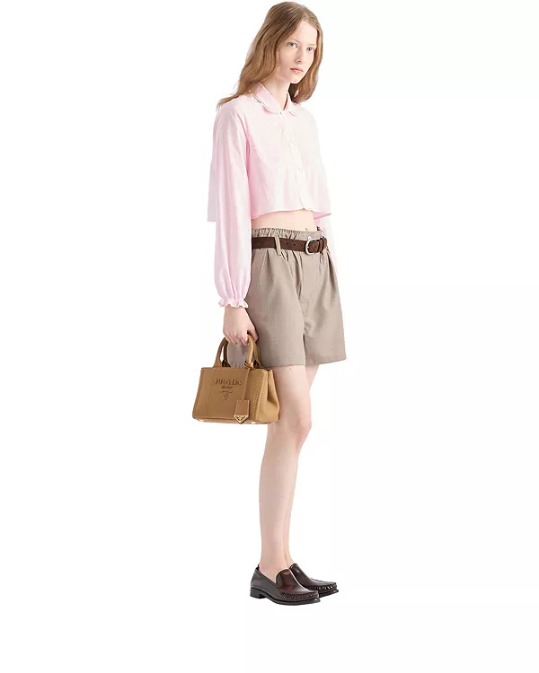 Миниатюрная хлопковая холщовая сумочка Jardiniere Prada, коричневый — фото 2