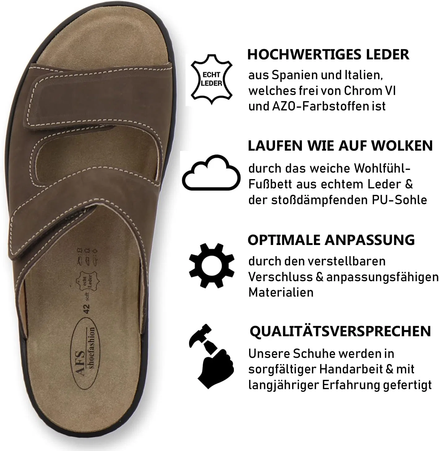Удобные мюли AFS-Schuhe 3502 со сменной стелькой для мужчин, кожаные, рабочие тапочки, сделано в Германии, Tobacco — фото 2