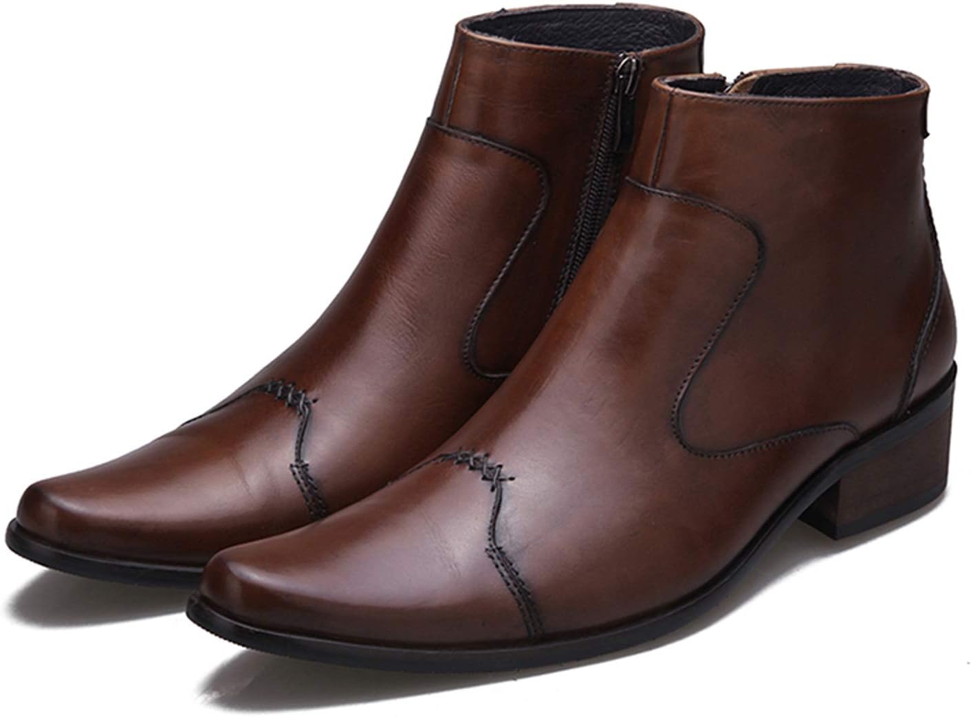

Мужские кожаные ботинки Santimon с молнией на щиколотке, повседневные, официальные, свадебные, ботинки Челси для мужчин, коричневый