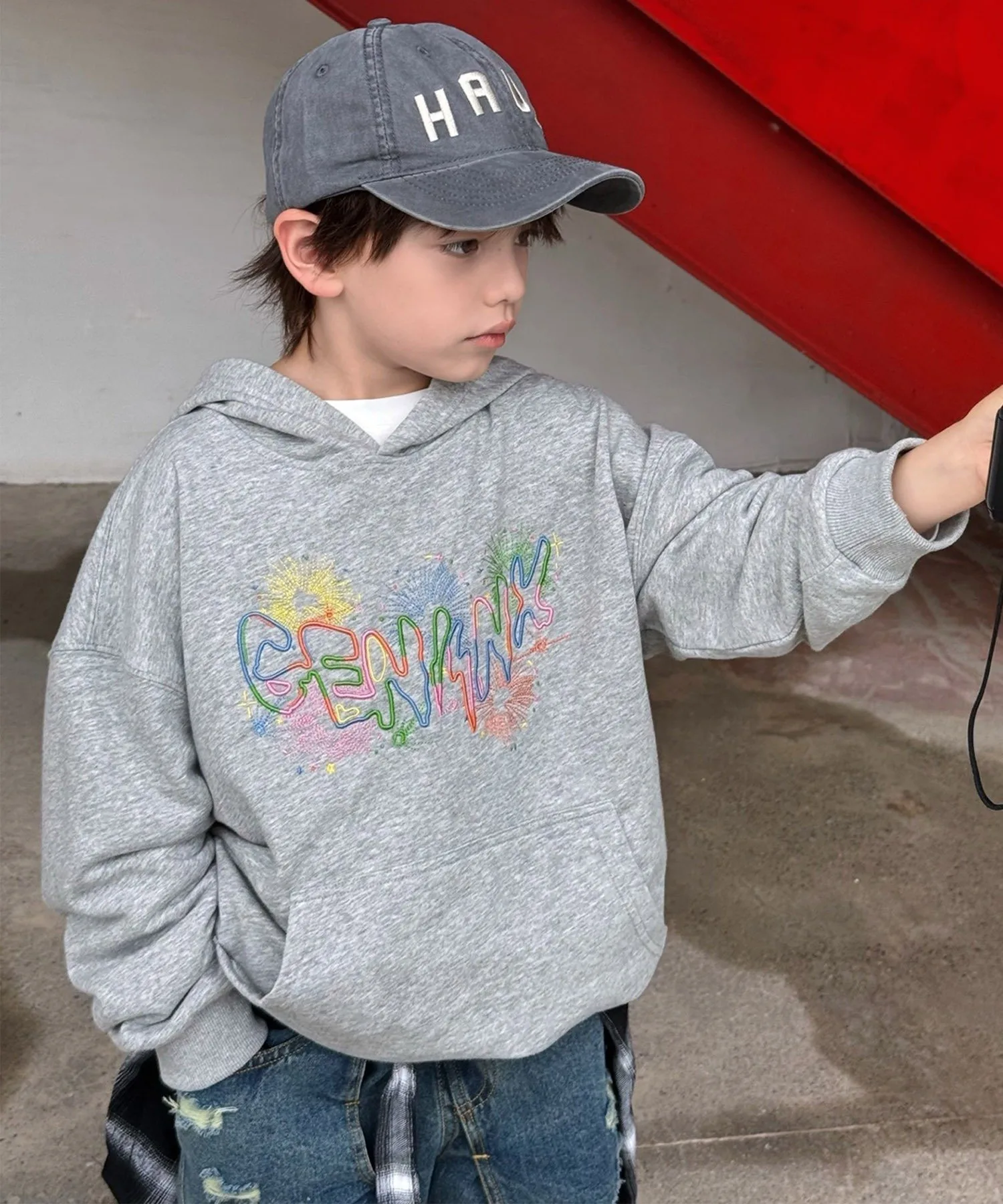 Красочная толстовка с логотипом Aimoha Kids, Heather Gray