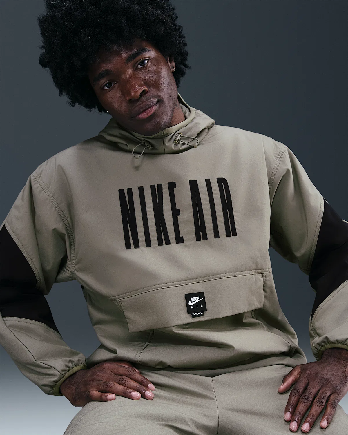 Мужская свободная утепленная куртка Nike Air, Light Army/Black — фото 3