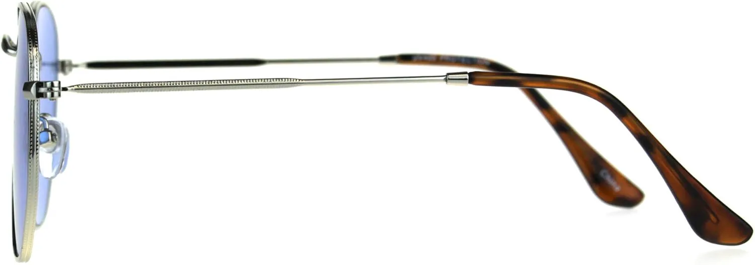 

Винтажные модные солнцезащитные очки с тонкой металлической шестиугольной оправой, цветными линзами и защитой от УФ-излучения UV 400 PASTL, Silver (Blue)