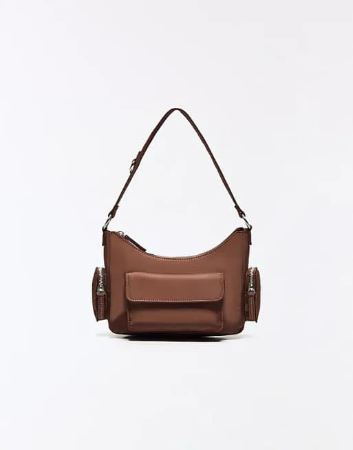 

Коричневая сумка с несколькими карманами Bershka