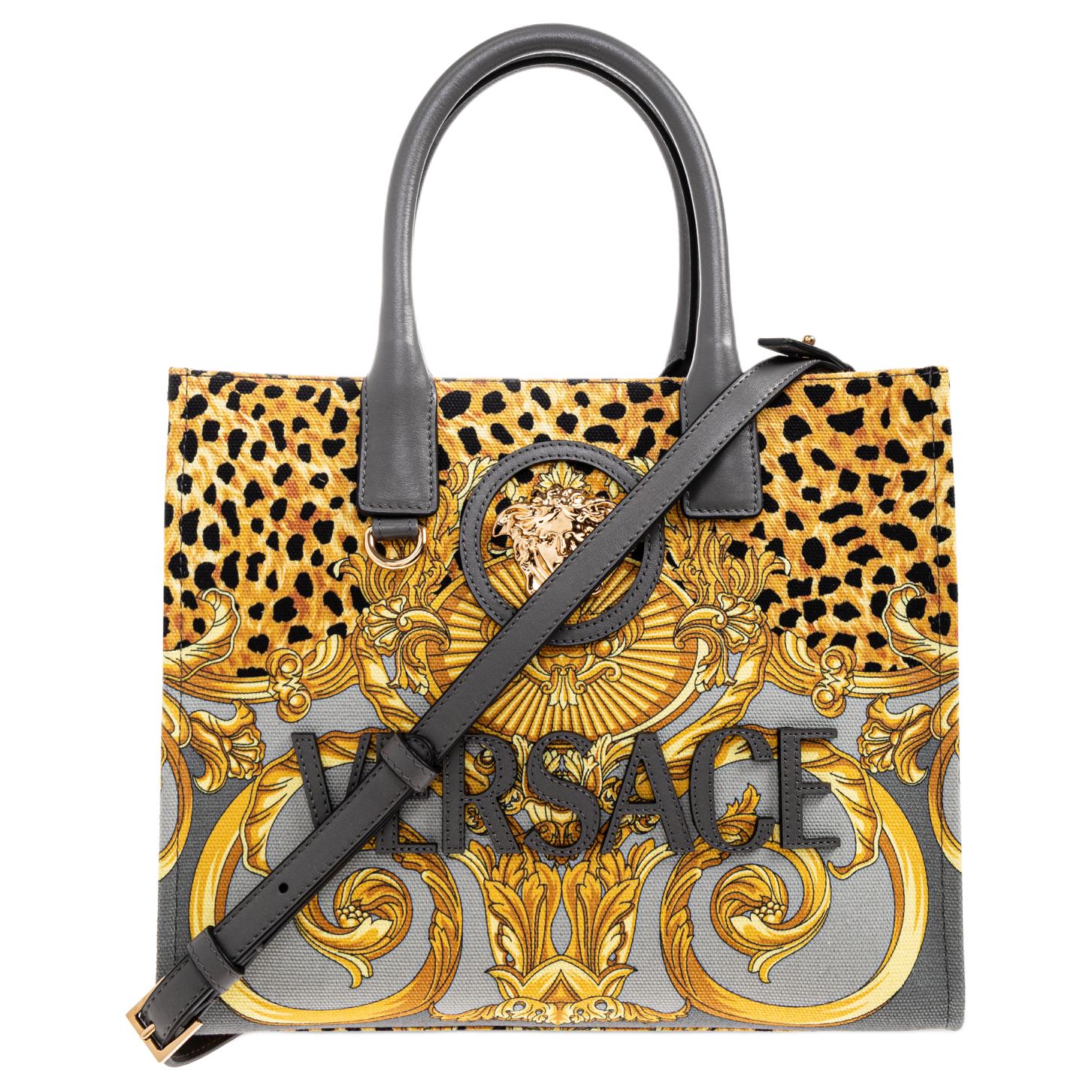 

VERSACE Сумка медуза тканевая шоппер маленькая женская золотая