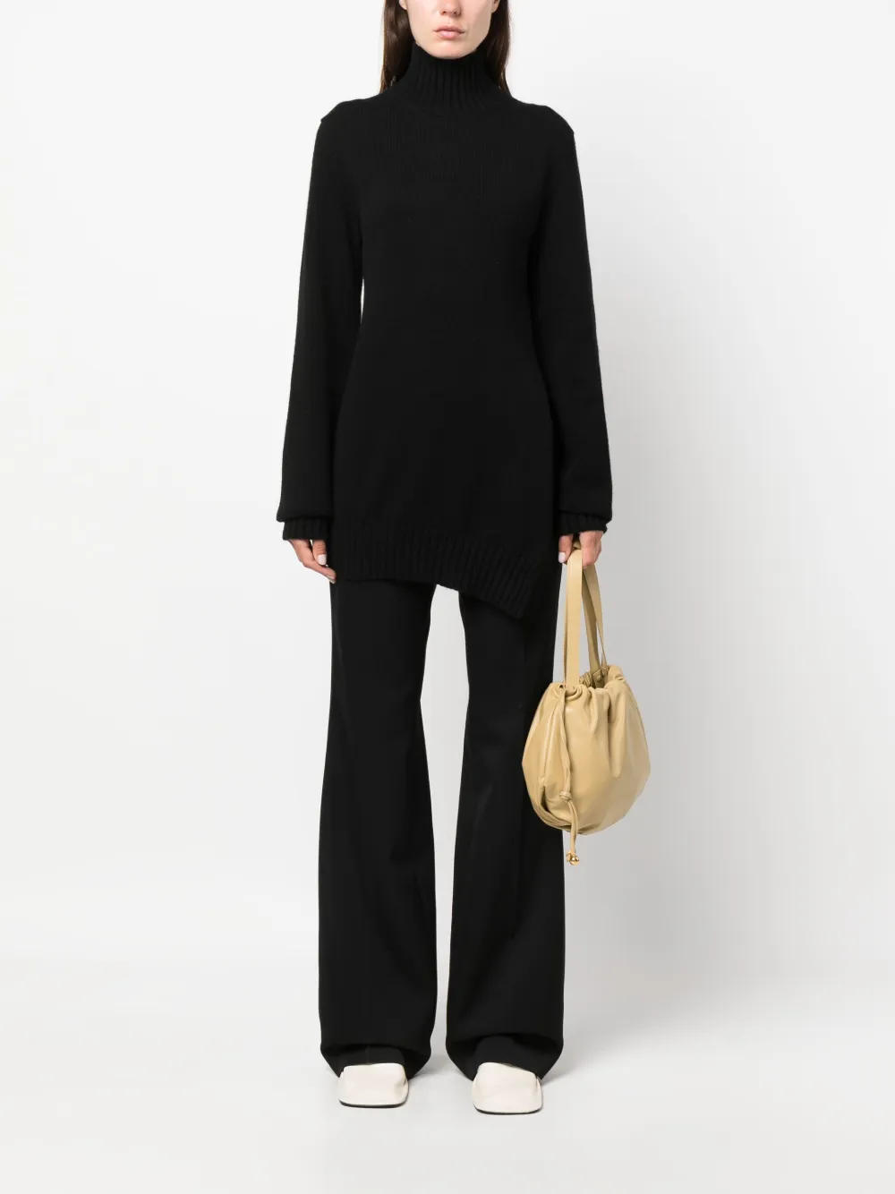 Широкие брюки из смесовой шерсти JIL SANDER, черный — фото 2