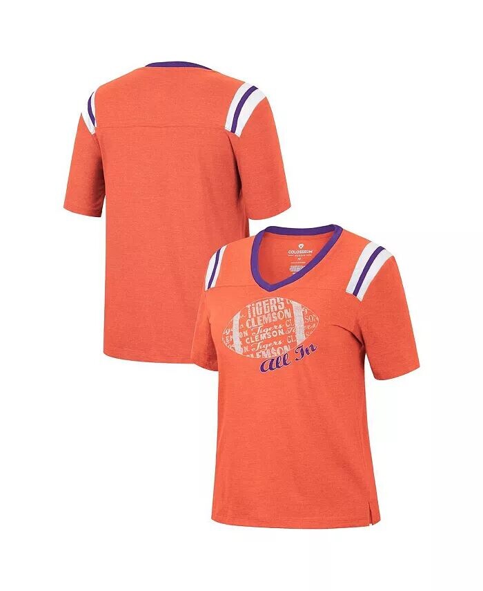 

Женская оранжевая футболка с треугольным рисунком Clemson Tigers 15 Min Early Football с v-образным вырезом Colosseum