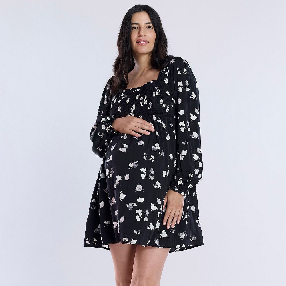 

Мини-платье Babydoll со сборками для беременных и Motherhood, цвет Black Floral