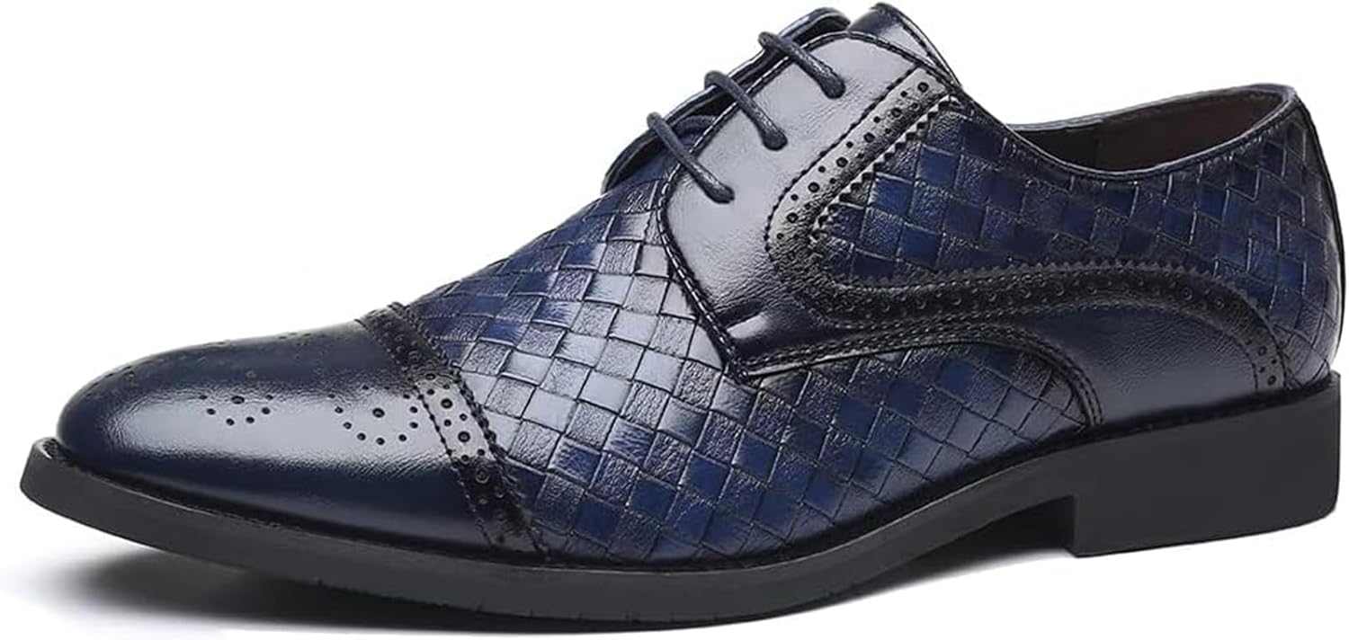 

Мужские повседневные туфли Классические броги с крыльями на шнуровке Современные формальные кожаные оксфорды Xinduoyu, синий