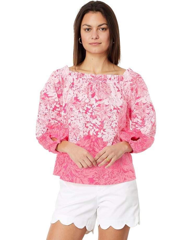 

Топ Lilly Pulitzer Jamielynn Long Sleeve Off The Shoulder, цвет Roxie Pink Shadow Dancer Engineered