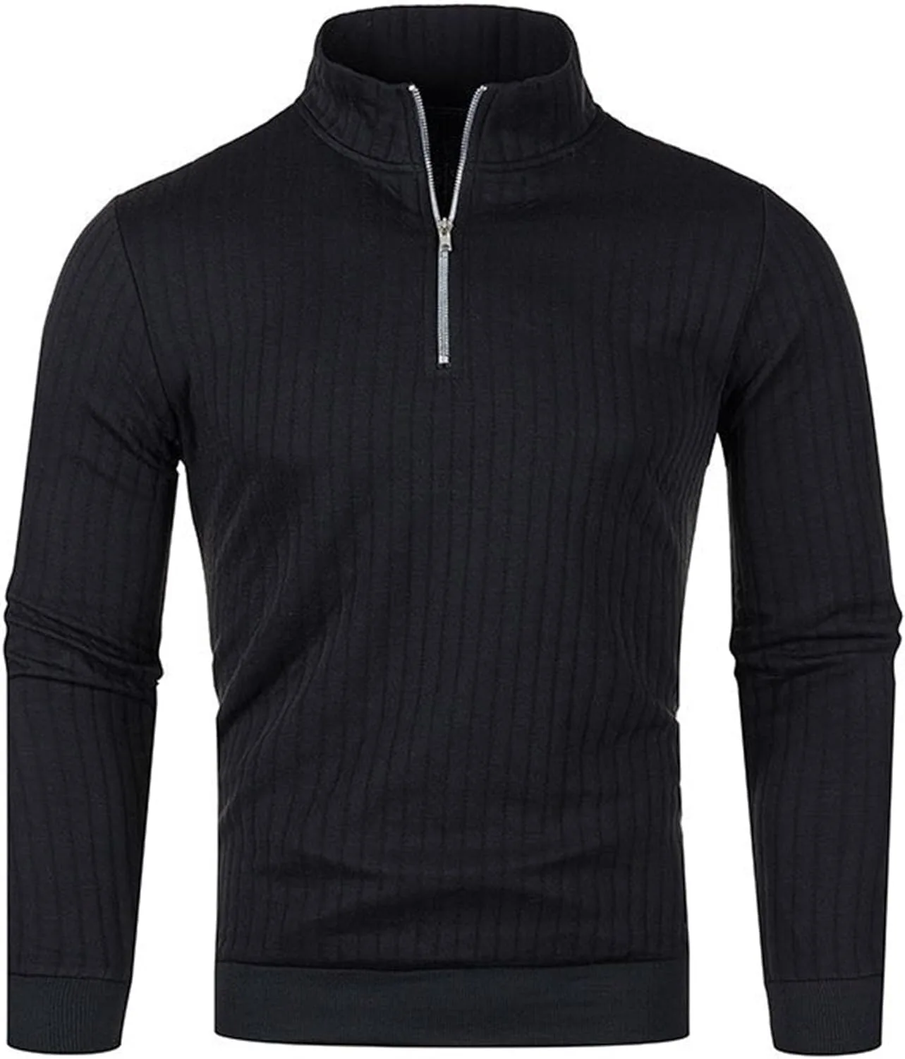 Мужской свитер с 1/4 молнией и воротником-стойкой, весенний, рифленый, slim fit — фото 4