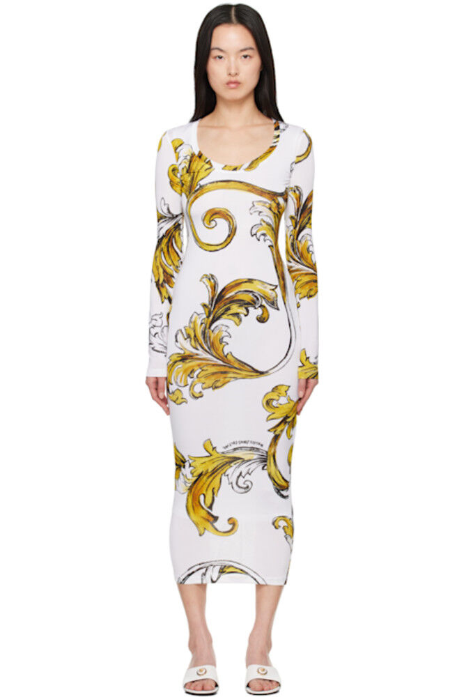

Платье миди в стиле барокко с белым и желтым контуром Versace Jeans Couture
