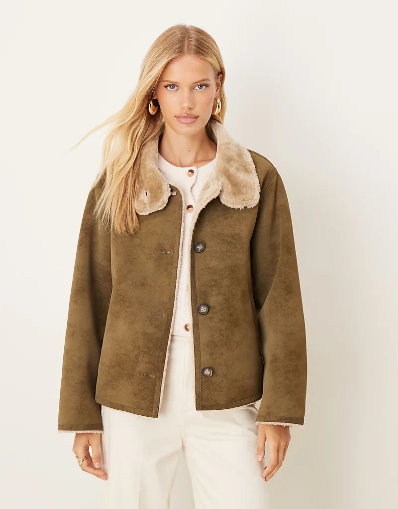 

Куртка из искусственной замши с воротником-стойкой ASOS DESIGN цвета хаки