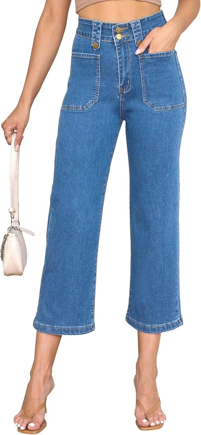 

ALLABREVE Женские джинсы Wide Leg High Waisted Stretchy Straight Leg с карманом