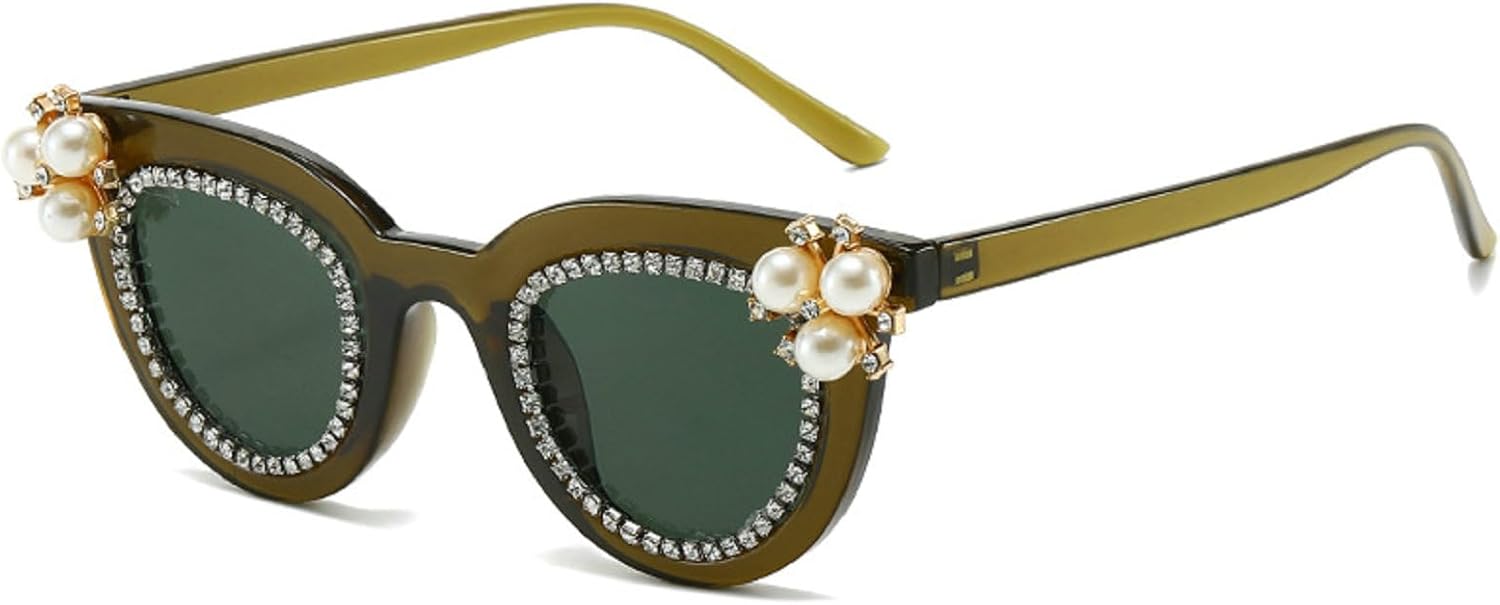 

Солнцезащитные очки «кошачий глаз» с перламутровыми стразами для женщин, блестящие бриллиантовые солнцезащитные очки для вечеринок, хрустальный декор, защита от УФ-излучения mincl, Green