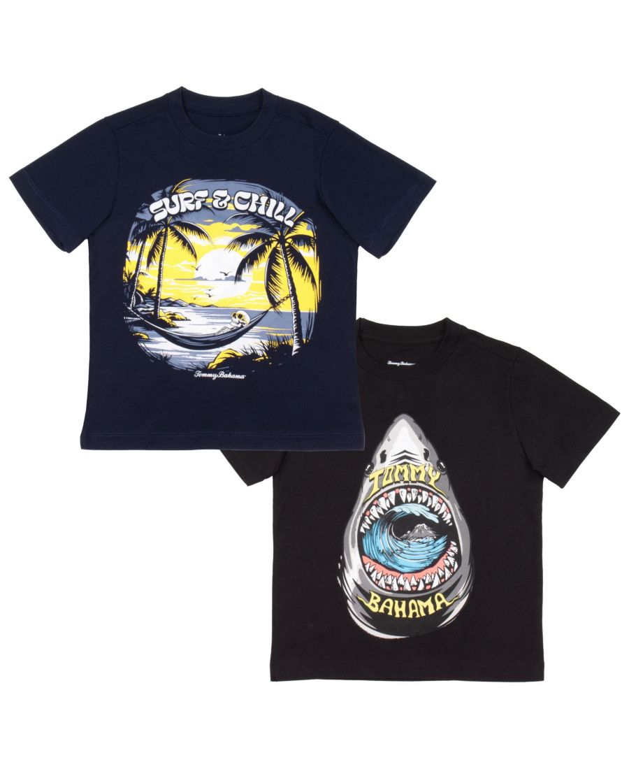 

Комплект из двух повседневных футболок с круглым вырезом для мальчиков Tommy Bahama, Blue and black