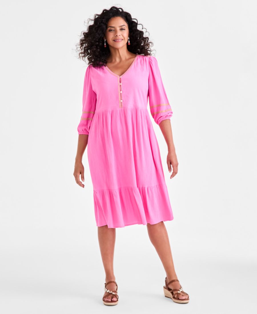 

Женское миди-платье с V-образным вырезом, рукавами 3/4 и многослойной юбкой Style & Co, Monaco Rose