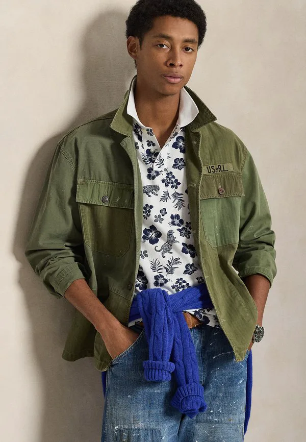 Рубашка-Поло в тропическом стиле, приталенного кроя, с сетчатым рисунком. Polo Ralph Lauren, Midscale Jaguar/Tropical White — фото 4