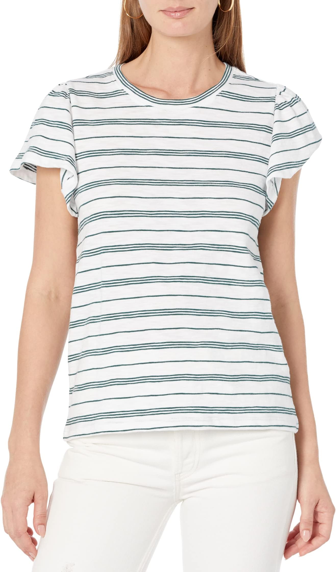 

Футболка Lilla P Shirred Short Sleeve Crew Neck, цвет Sea Moss Stripe