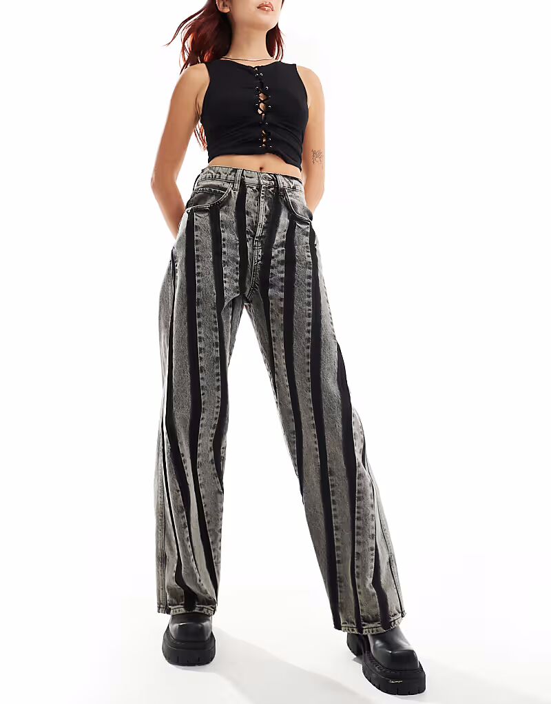 

Джинсы-мешковатые с культовыми швами и низкой посадкой в цвете кислотной стирки серого цвета Collusion