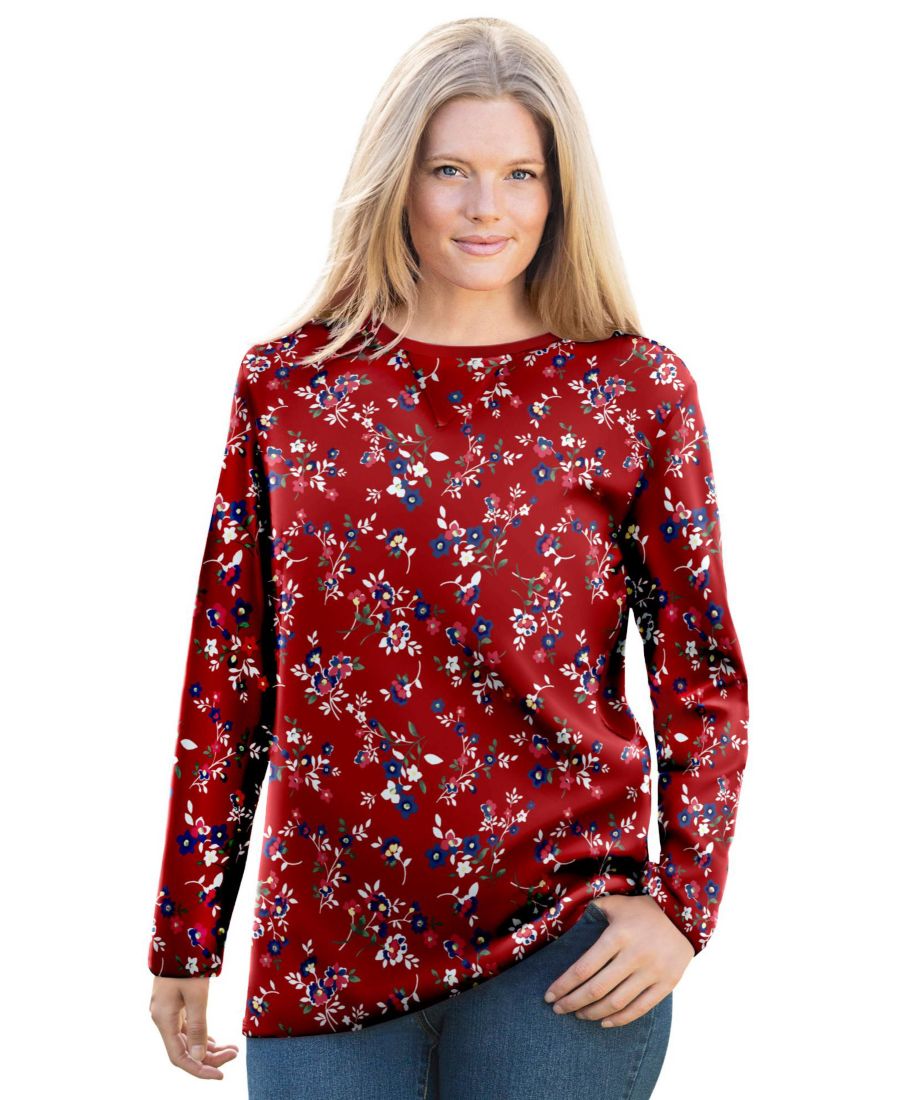 

Термотолстовка Plus Size Within из ультрамягкой вафельной ткани Woman Within, Classic red multi delicate floral