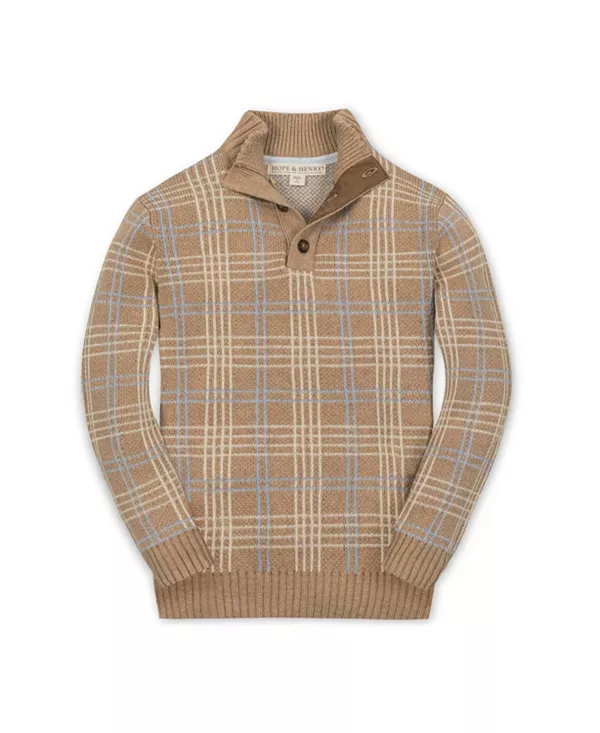 

Детский свитер с воротником-стойкой из органического хлопка и интарсией - для малышей и детей постарше. Hope & Henry, коричневый