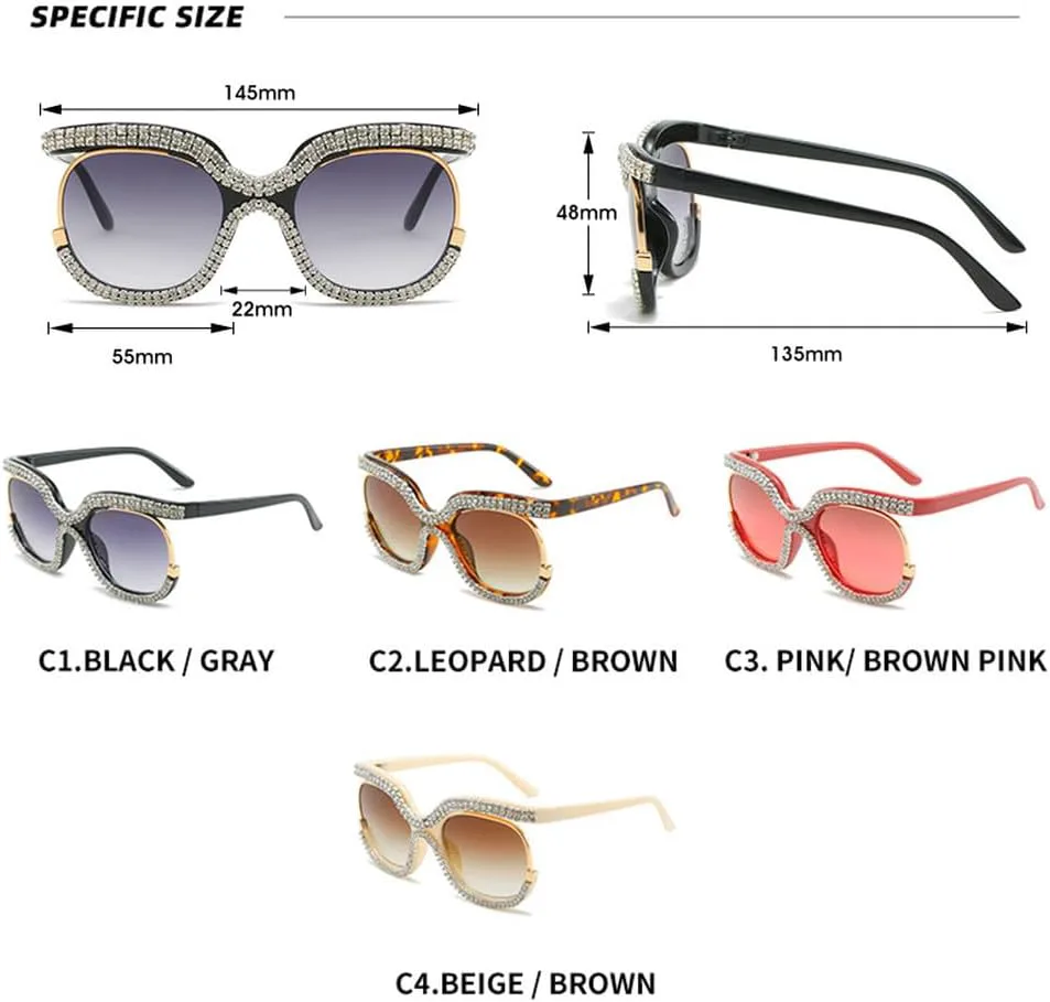 

Женские солнцезащитные очки со стразами, модные, в крупной оправе, с бриллиантами, большие очки с кристаллами, защита от ультрафиолета UV400 HHZZYVY, Red