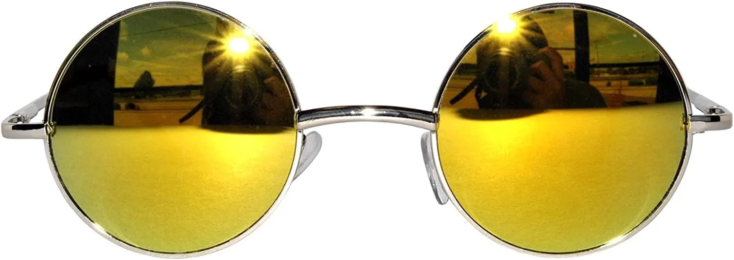 

Солнцезащитные очки OWL в стиле ретро-винтаж, круглые, с цветной металлической оправой, маленькие размеры: 43 мм и 55 мм, 43 Mm Yellow Mirror Lens / Silver