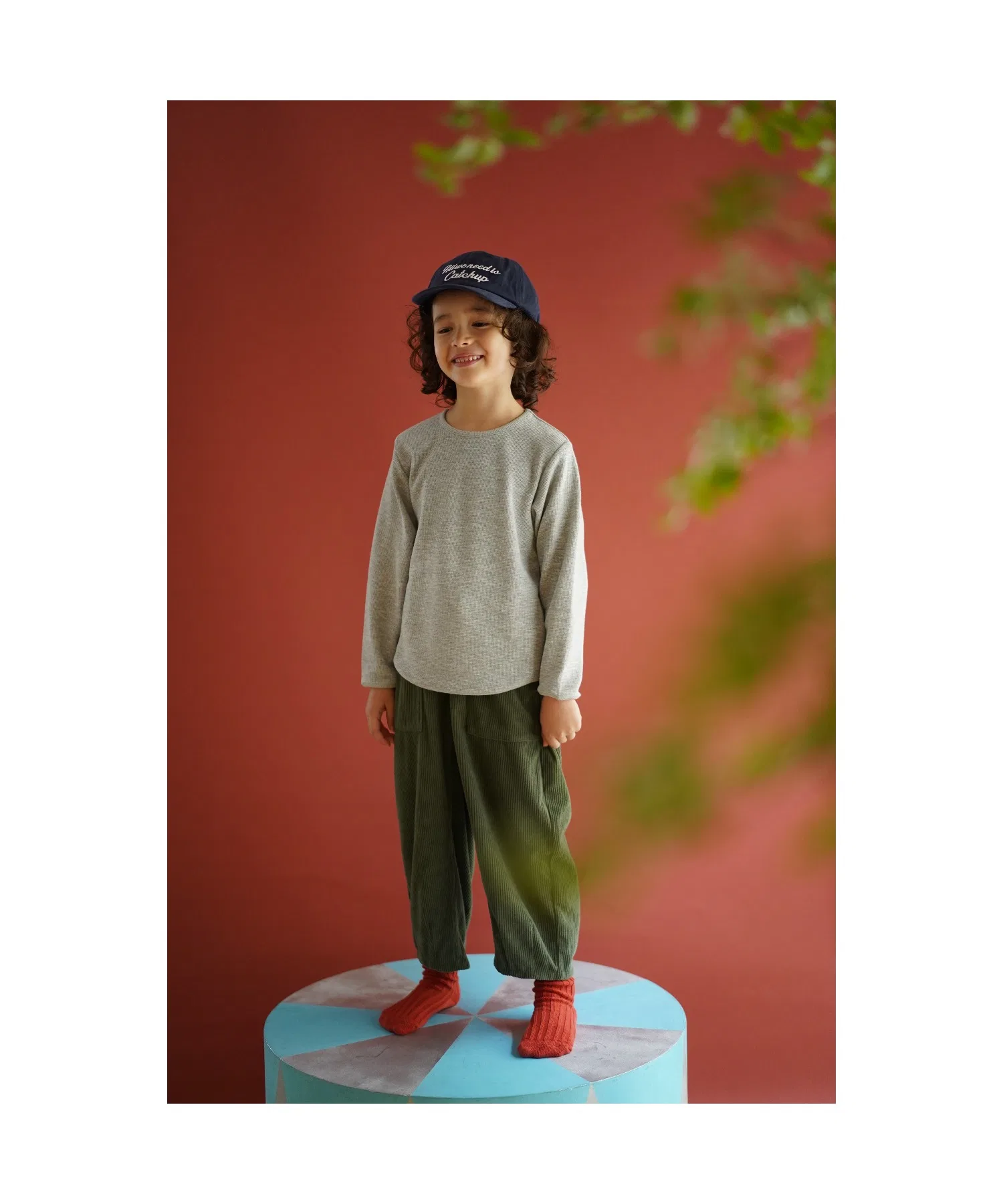 Детская вафельная футболка с длинными рукавами Catchup тёмно-синяя