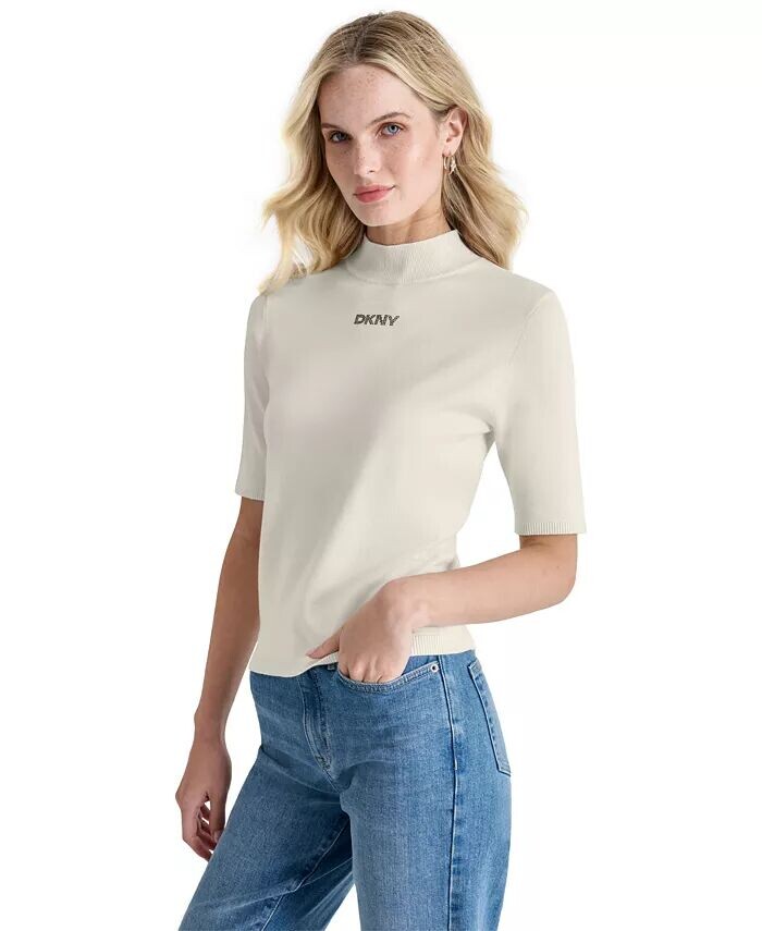 

Женский свитер с воротником-стойкой и рукавами до локтя с логотипом Stud DKNY Jeans, коричневый/бежевый