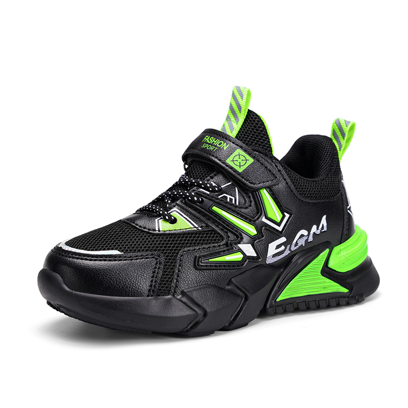 

Мягкая, износостойкая, дышащая детская обувь для повседневной носки KUPE, черный/зеленый