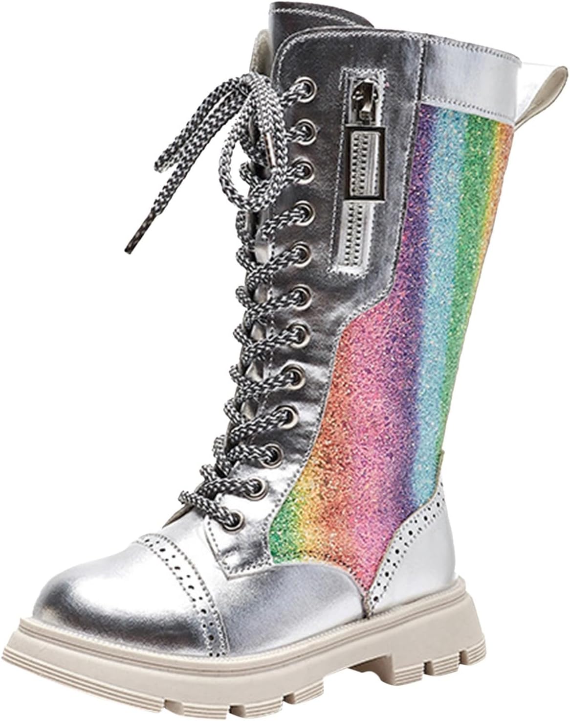 

Девочкам: сапоги для верховой езды с шнуровкой, сапоги до середины голени, боевые ботинки, модные водонепроницаемые из искусственной кожи с боковой молнией, панк-гот стиль, для детей 4-12 лет Generic, A10 Silver