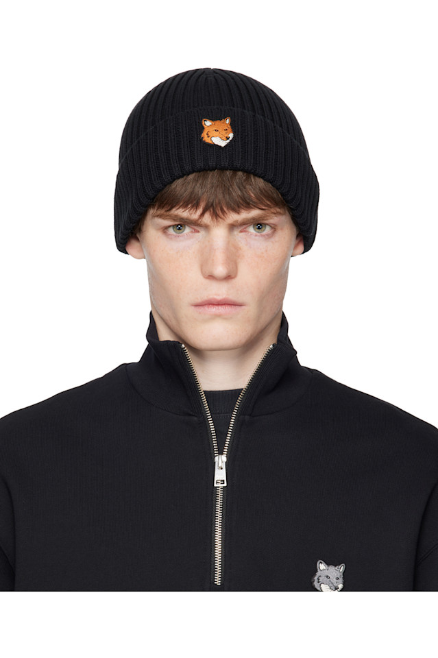 

Натуральная шапка с лисьей головой Maison Kitsuné, черный