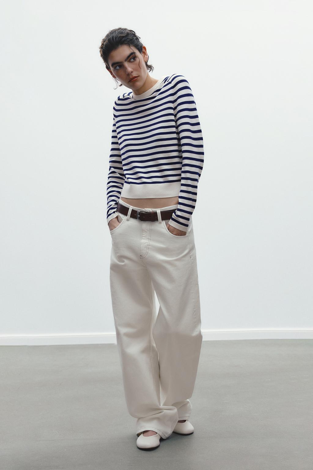 

Вязаный свитер в полоску ZARA, цвет Ecru/Blue